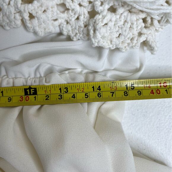 Belle Badgley Mischka Crochet Lace Sleeveless Maxi Chiffon Ivory Dress 10 FLAWS - Picture 12 of 15